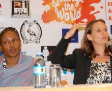 Executive director Center for Domestic violence Prevention,Tina Musuyu (left) looks on,as United Nations women and the center for domestic violence prevation representative Kathyryn Howard Wilkes presents the report on recommended sector priorities to improve women's access to justice and eliminate violence against women and girls in Uganda, during the high level forum for judges on justice for women and girls 2018,at Sheraton hotel in Kampala on Thursday 29/11/2018.Photo by Sylvia Katushabe. Executive director Center for Domestic violence Prevention,Tina Musuyu (left) looks on,as United Nations women and the center for domestic violence prevation representative Kathyryn Howard Wilkes presents the report on recommended sector priorities to improve women's access to justice and eliminate violence against women and girls in Uganda, during the high level forum for judges on justice for women and girls 2018,at Sheraton hotel in Kampala on Thursday 29/11/2018.Photo by Sylvia Katushabe.