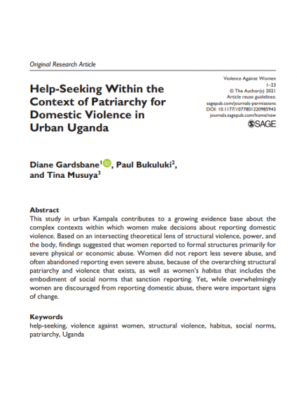 Help-Seeking Within the Context of Patriarchy for Domestic Violence in Urban Uganda