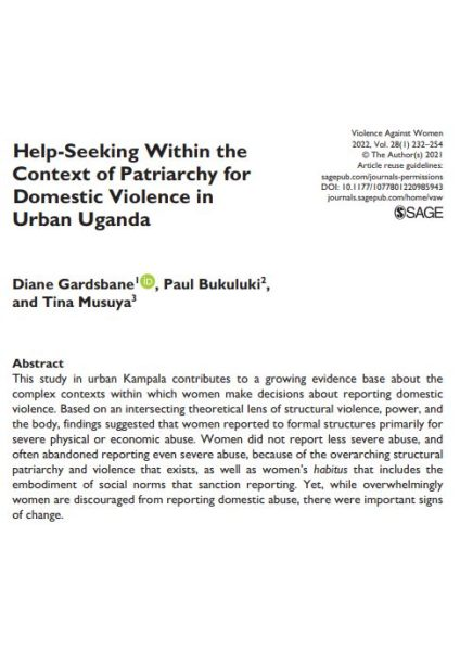 Help-Seeking Within the Context of Patriarchy for Domestic Violence in Urban Uganda