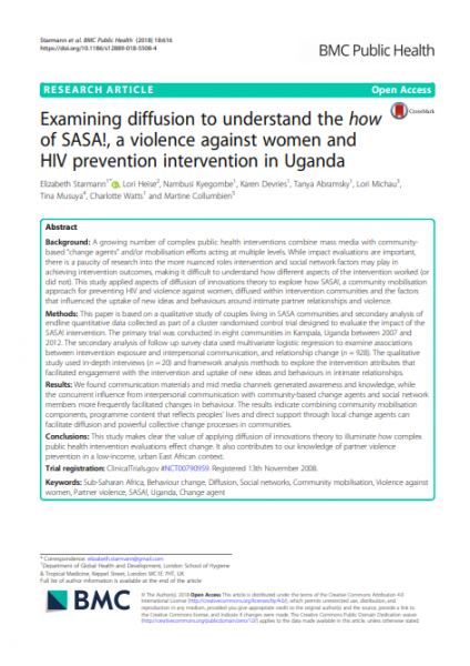 Examining diffusion to understand the how of SASA!, a violence against women and