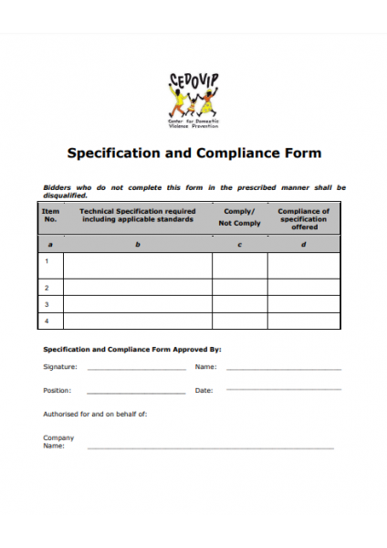 Specification and Compliance Form