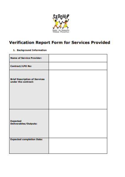 Verification Report Form for Services Provided