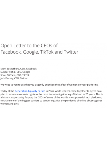 Open Letter to the CEOs of Facebook, Google, TikTok and Twitter